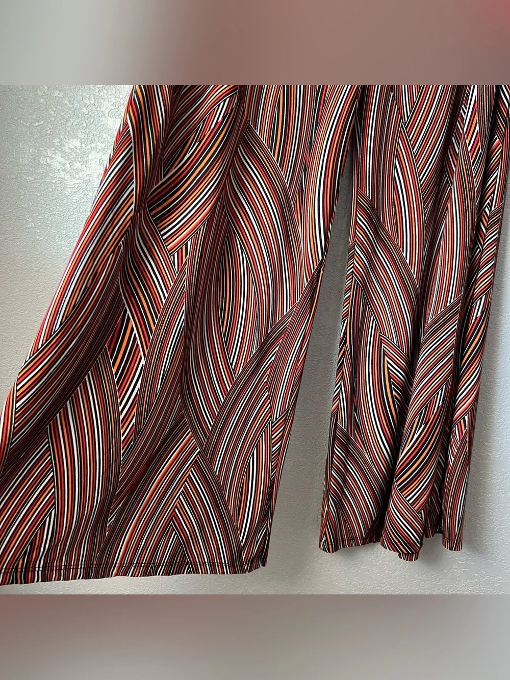 Vintage Palazzo Pants Wide Leg Geometric Stripe Stretch Retro Boho XL